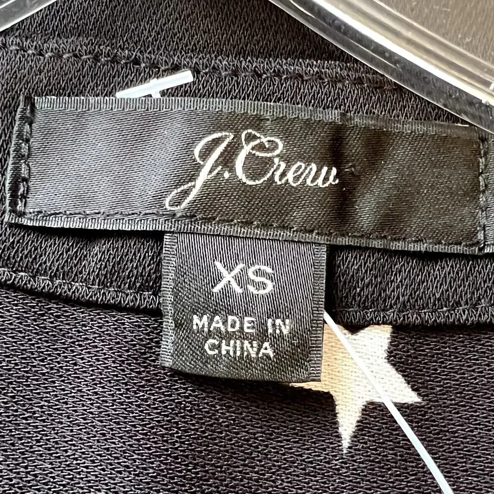 J. Crew Long Sleeve V Neck Star Popover Blouse Black White Womens XS